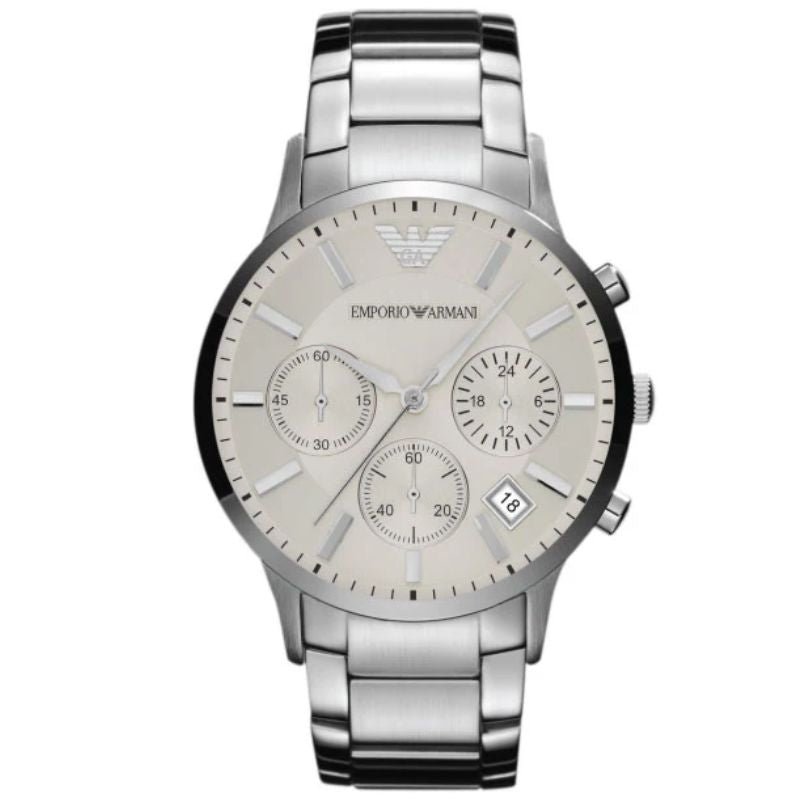 Emporio Armani AR2458 Men's Chronograph Quartz Stainless Steel Silver Dial 43mm Watch