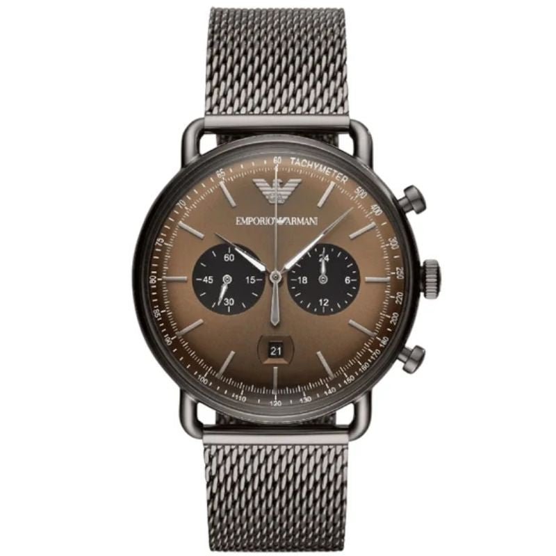 Emporio Armani AR-11141 Men's Silver Mesh Strap Brown Dial Watch