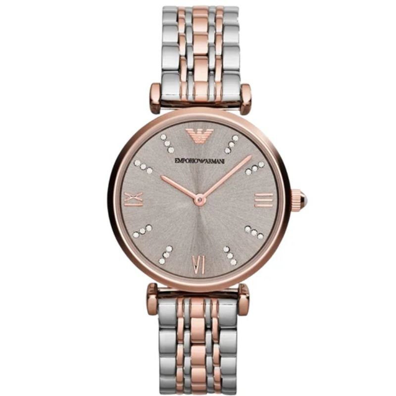 Emporio Armani AR1840 Women's Gianni T-Bar Two-Tone Stainless Steel Grey Dial Quartz Watch
