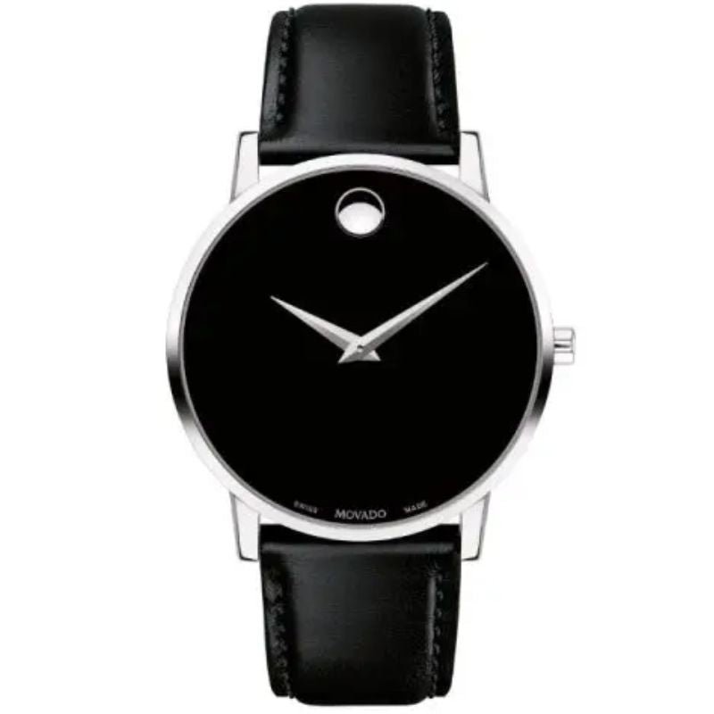 Movado 0607269 Men’s Quartz Swiss Made Leather Strap Black Dial 40mm Watch