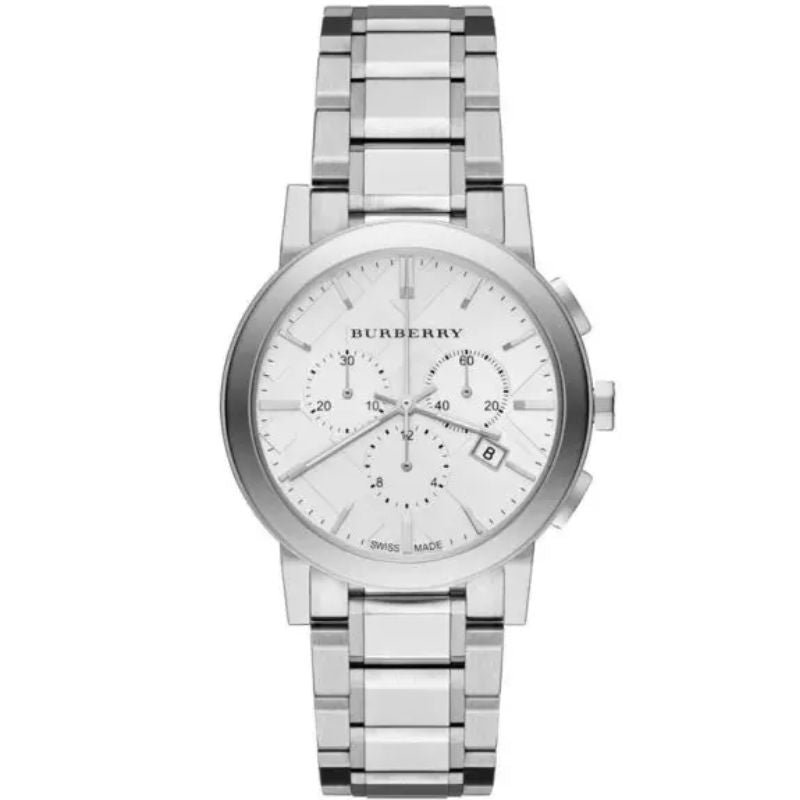 Burberry BU9750 Men’s Swiss Made Quartz Silver Stainless Steel White Dial 38mm Watch