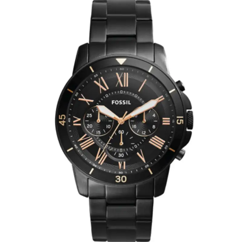 Fossil Black Stainless Steel Black Dial Chronograph Watch For Gents - FS5374