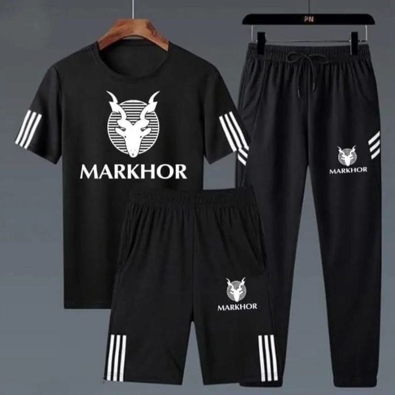 Stylish attire pack of 3 markhor printed tracksuit for men black