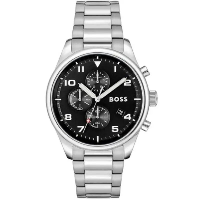 Hugo Boss Men’s Quartz Silver Stainless Steel Black Dial 44mm Watch 1514008