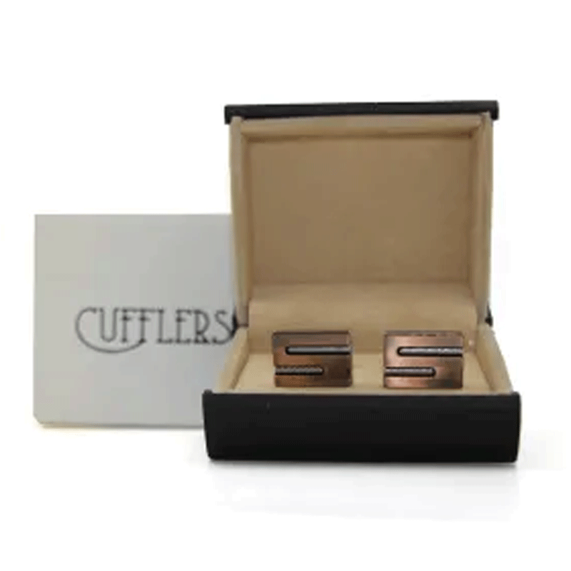 Cufflers Vintage Copper and Silver Rectangle Cufflinks CU-1001 with Free Gift Box