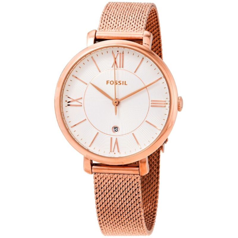 Fossil Jacqueline Rose Gold Mesh Bracelet White Dial Quartz Watch for Ladies – Fossil ES4352