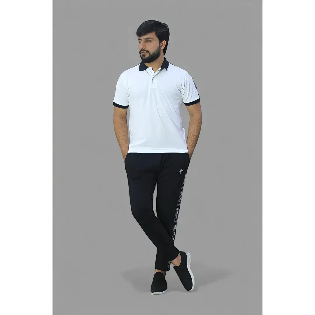 Gambluss Limited Edition Hylete Twinset  trouser and polo shirt best for summer gym and casual wear jogging suit-white