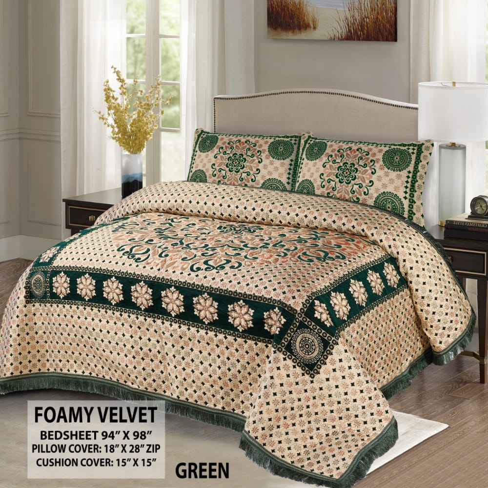Fancy Bridal Velvet Jacquard Bed Set - 5pcs - FBB05