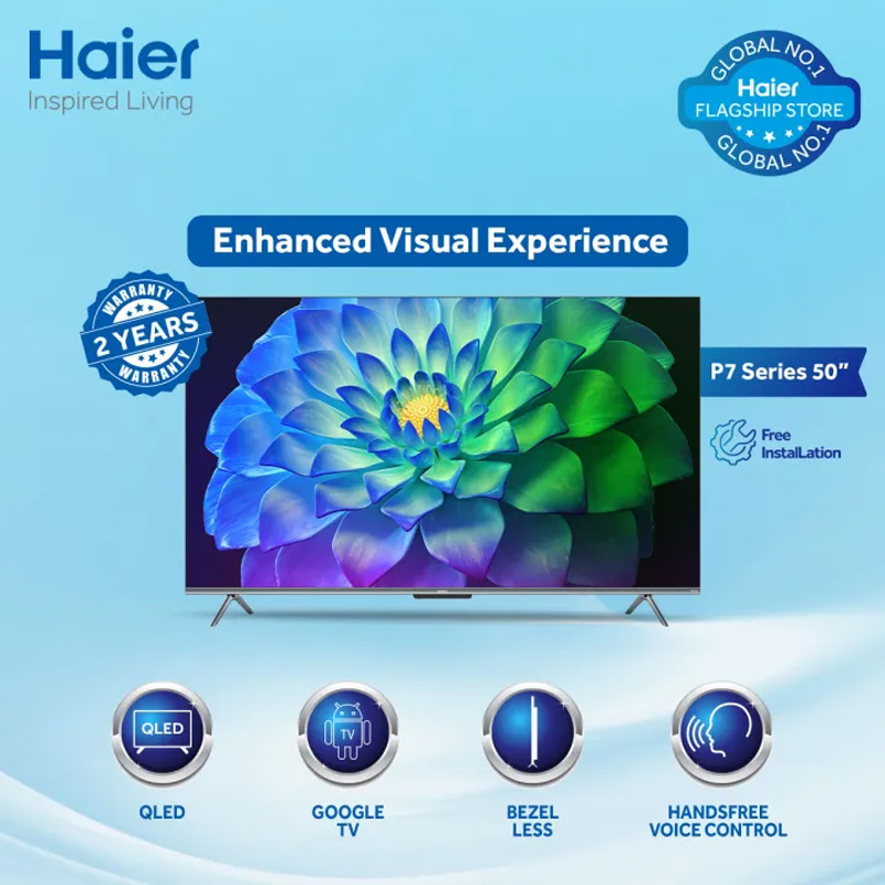 Haier H50P7UX 50" Inch  HQ LED TV (4K UHD Google TV + Certified Android Smart + Ultra Slim) With Official Warranty