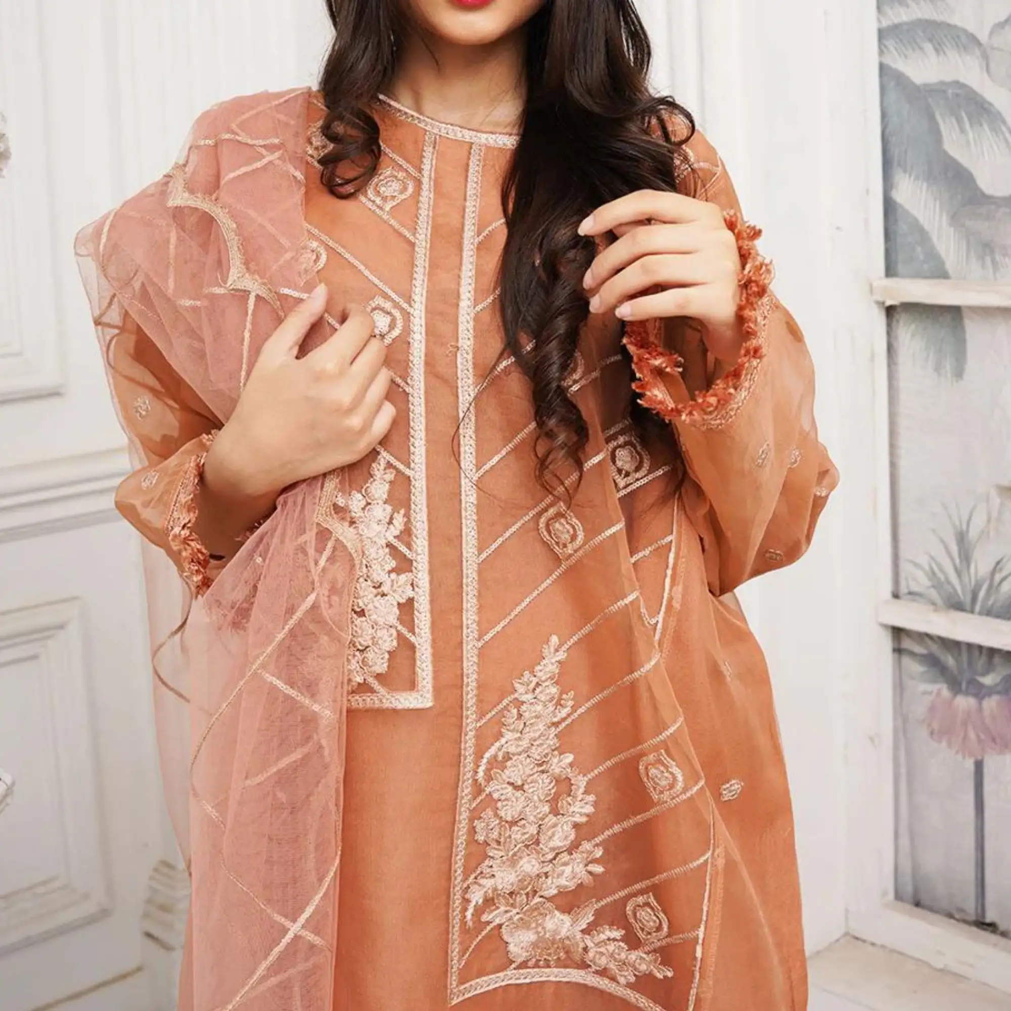 Bint al bilaad Party Wear Fancy Embroidered Suit Ready to Wear Dress for Women Stylish Event Readymade (3 PEICE) BB-018