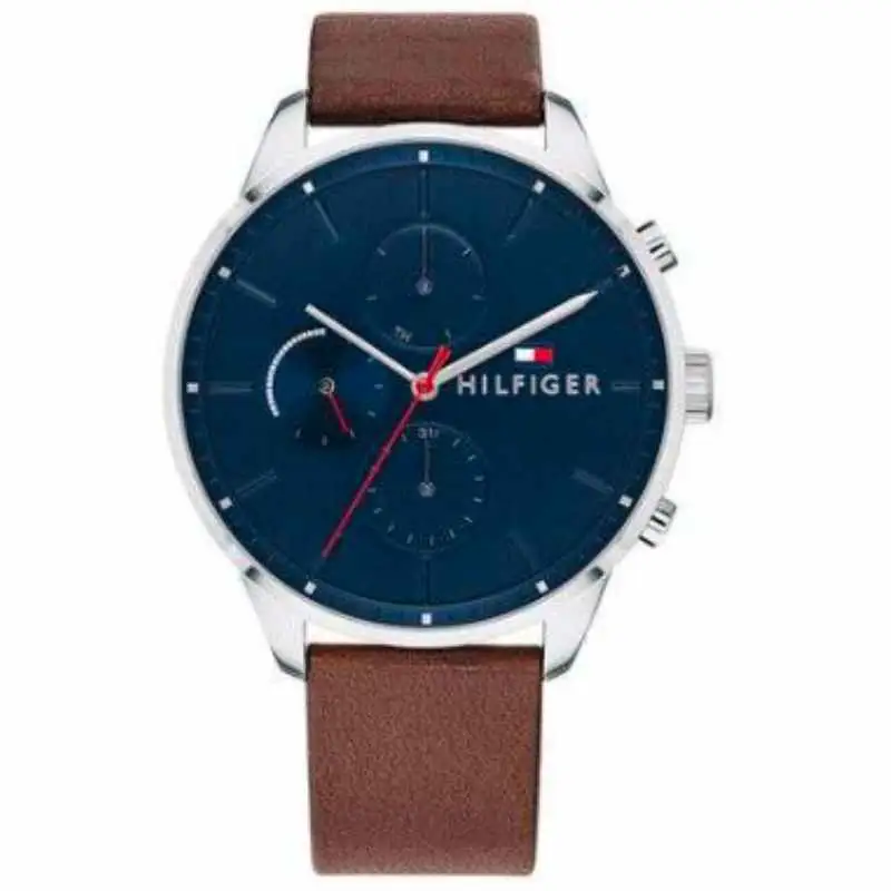Tommy Hilfiger Men's Chase Round Shape Leather Band Analog Wrist Watch 44 mm - Brown - 1791487