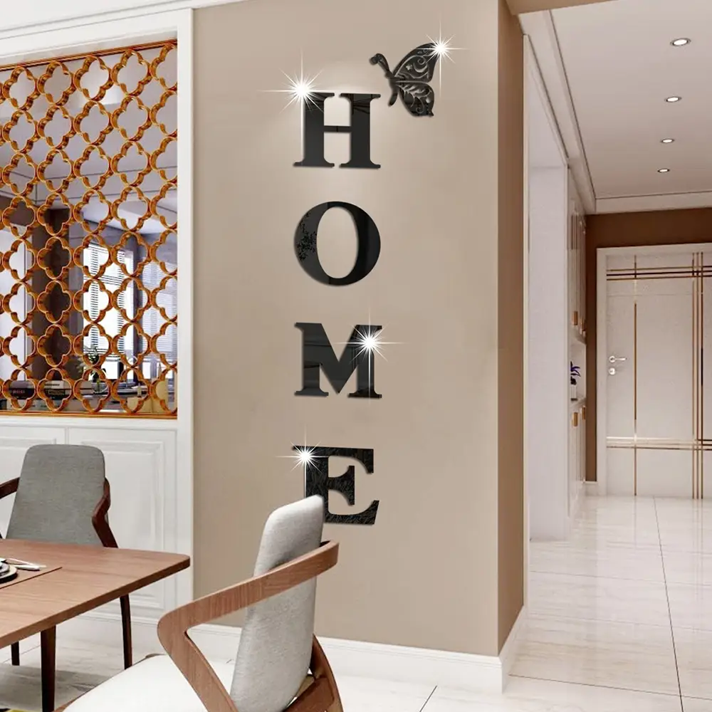 HOME" Wall Stickers Art, Acrylic Mural Decals, Removable Nordic Style Wall Sticker, Decorative Acrylic 3D DIY Decal for Home Decorations, Living Room, Bedroom, and Office Decor