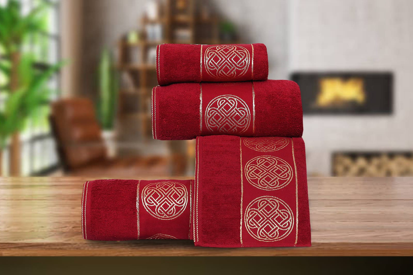 Set Of 3 TOWEL JACQUARD GOLD FANCY DESIGN 100% Pure Cotton