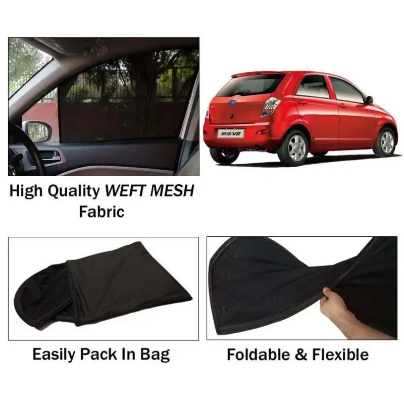 Faw V2 Sun Shades | Foldable | Mesh Fabric | Flexible Rods | Dark Black | Packed In Bag