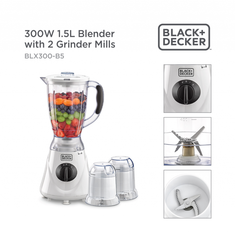 Black+decker Blender With 1.5L 2 Grinder Mills BLX300 300W