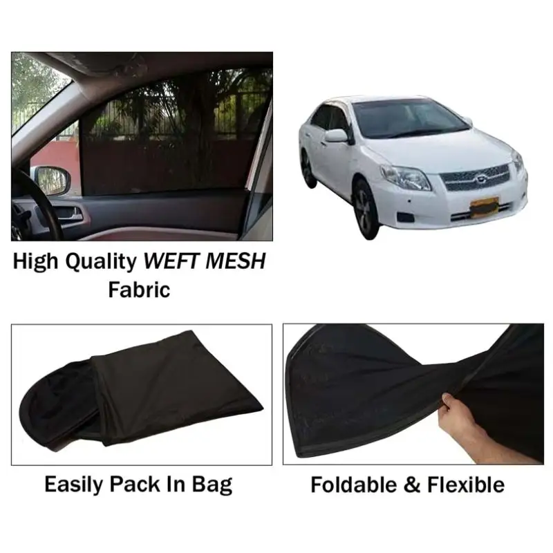 Toyota Axio 2007 - 2012 Sun Shades | Foldable | Mesh Fabric | Flexible Rods | Dark Black | Packed In Bag