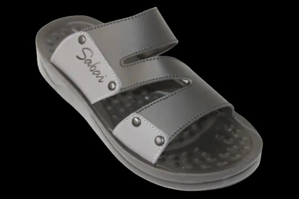 Sabai Thai Comfort Grey Black Color Synthetic Leather Upper With Reflex Insole And Polyurethane Sole Slides For Men S5106