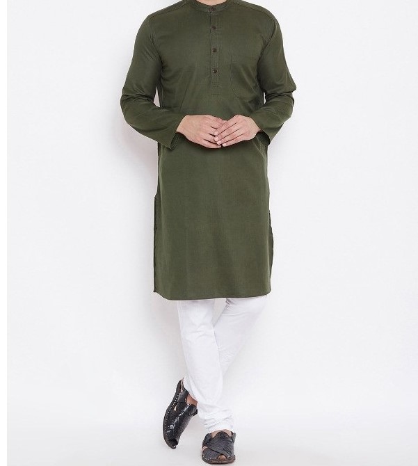 Green Kurta with Plain White Bottom (Wash n Wear)
