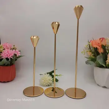 Floral Sticks Candle Holder - Set of 3 Stands - Diamond Cut Style