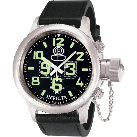 Invicta Signature Russian Diver Chronograph Black Dial Black Leather Men's Watch 7000