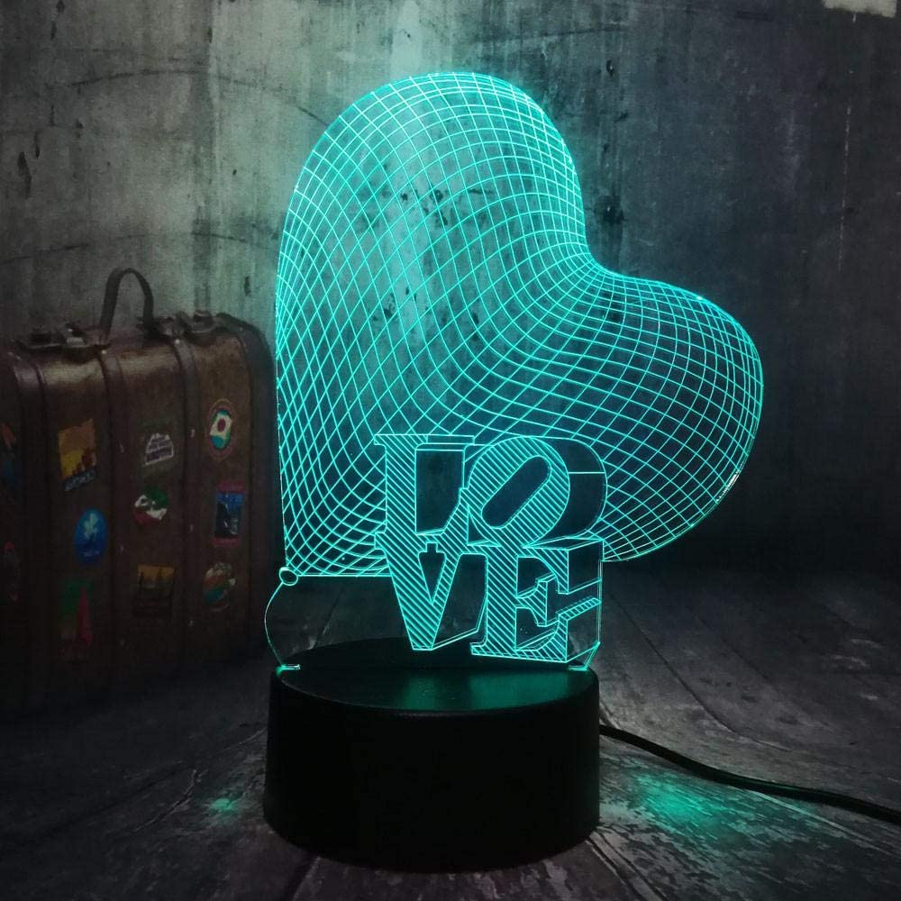 3D Love Heart LED Night Light Illusion Lamp Table Lamp