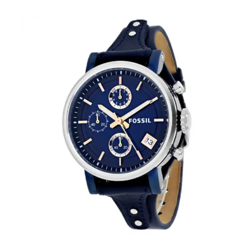 Fossil Original Boyfriend Blue Leather Strap Blue Dial Chronograph Watch For Ladies - ES4113