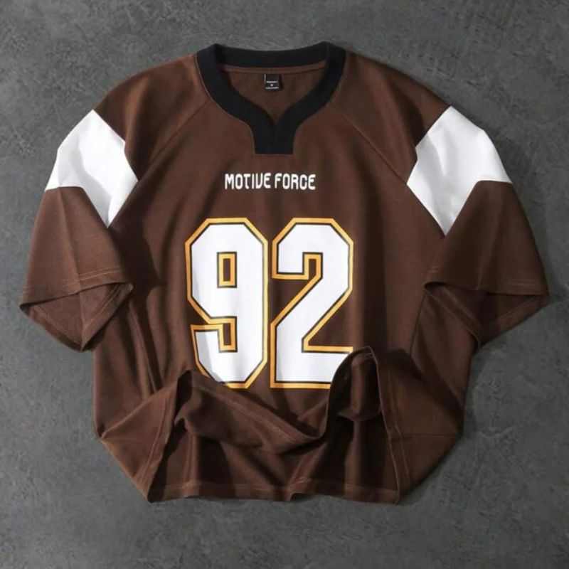 Coffee Brown Manfinity Streetrush V-Neck Drop Shoulder T-shirt Letter Graphic