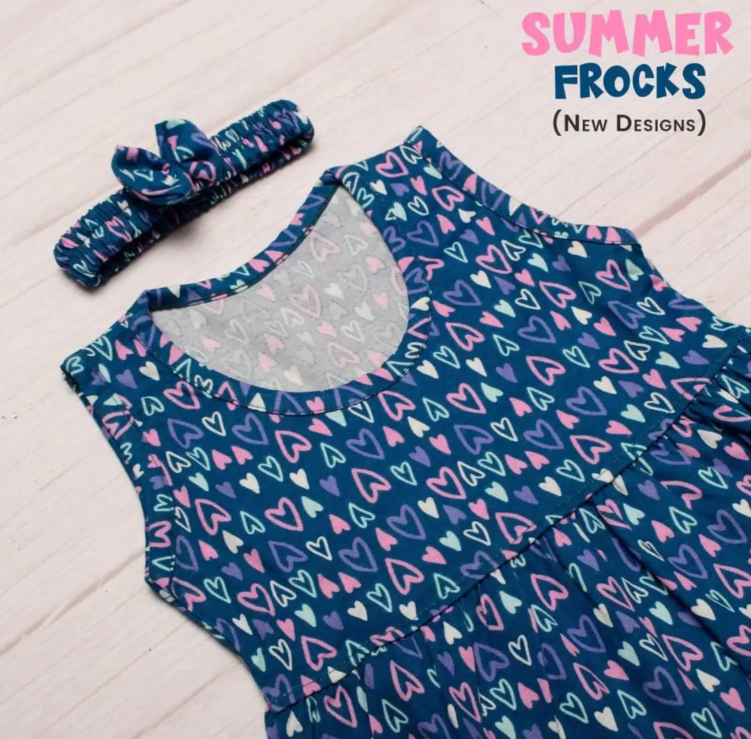 Summer frock with bow hair band Baby Girls Summer frocks heart shape  (3 year)