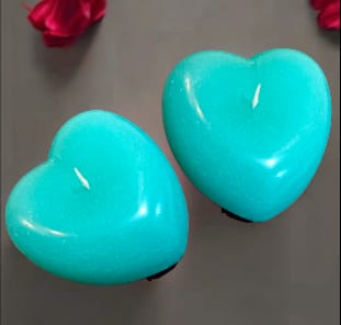 CANDLES CITY -- SET OF 2 - BLUISH GREEN/ TURQUOISE HEART CANDLES