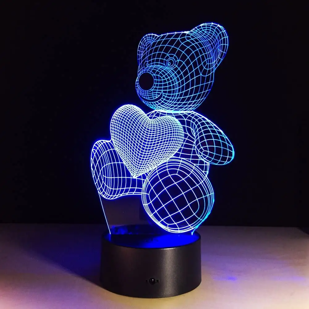 Teddy Bear Night Lights 3D Optical Illusion Lamp Bedside  Table Lamp