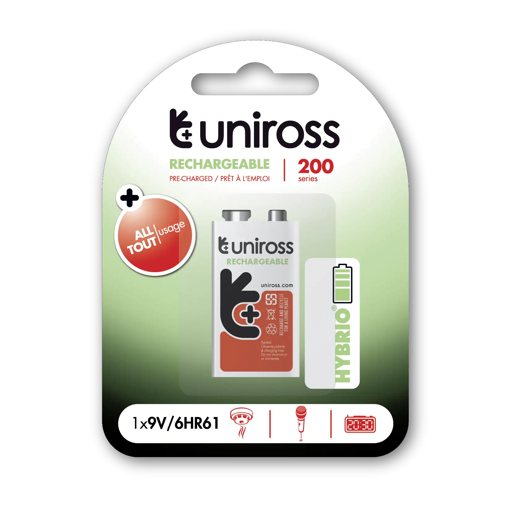 Uniross Original 9V - 200 Series Ni-Mh Rechargable Batteries Cell