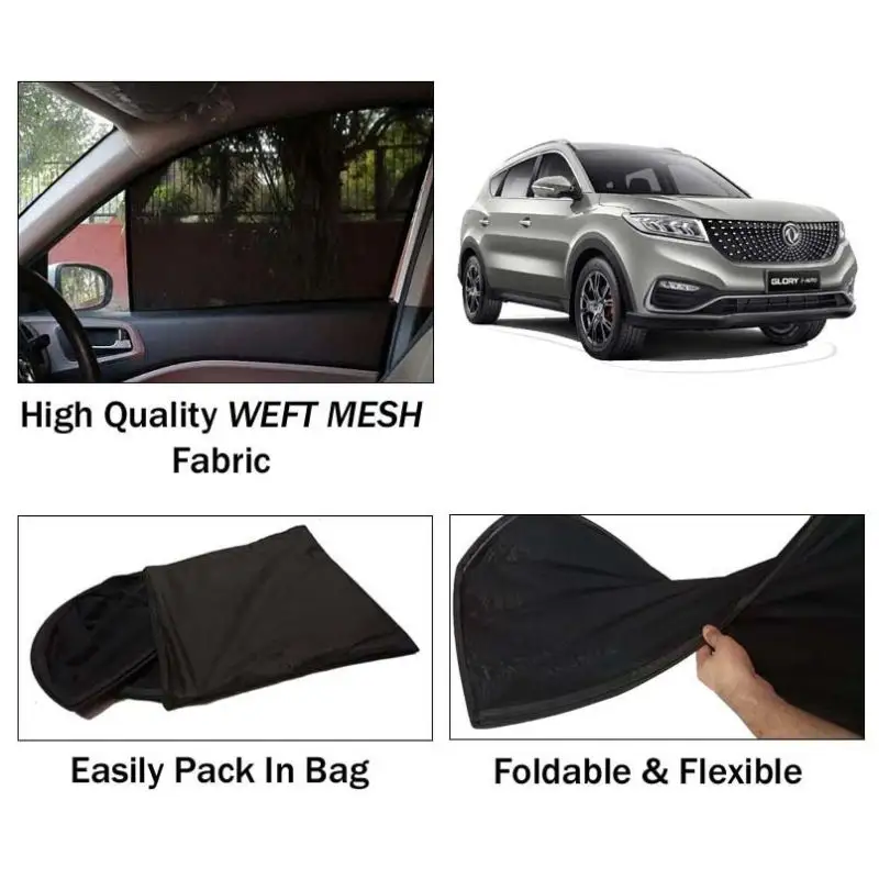 DFSK Glory 580 Sun Shades | Foldable | Mesh Fabric | Flexible Rods | Dark Black | Packed In Bag