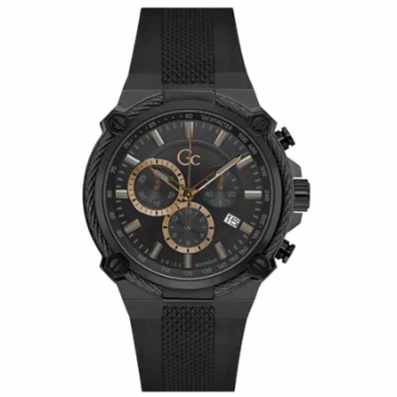 Gc Men's Water Resistant Chronograph Wrist Watch Y24008G2MF - 44 mm - Black