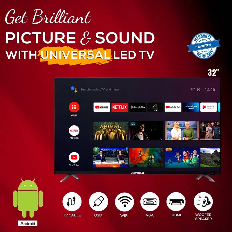 Universal 32 Inch Smart Android Full HD LED TV With Official Warranty