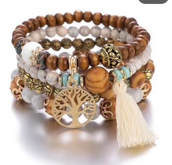 4Pcs/Set Boho Wooden Beaded Bracelet Set: Stylish, Handmade, and Trendy Boho Jewelry for a Unique Look