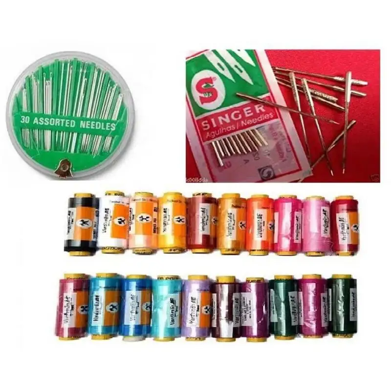 10 Sewing Thread with 30 Free Needles + 10 Singer Sewing Machine Needles-KS