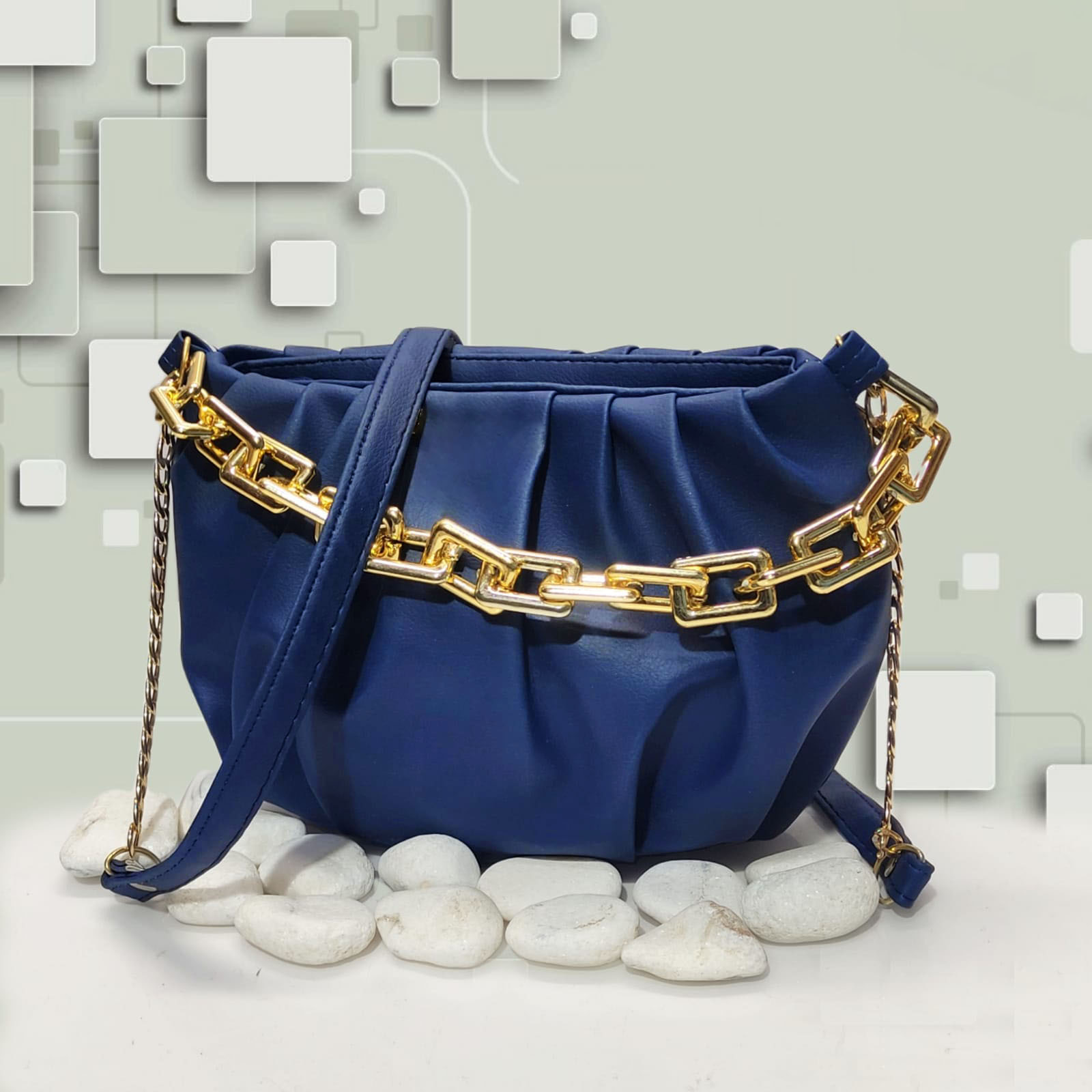 Stylish Golden chain Bag ( Blue )