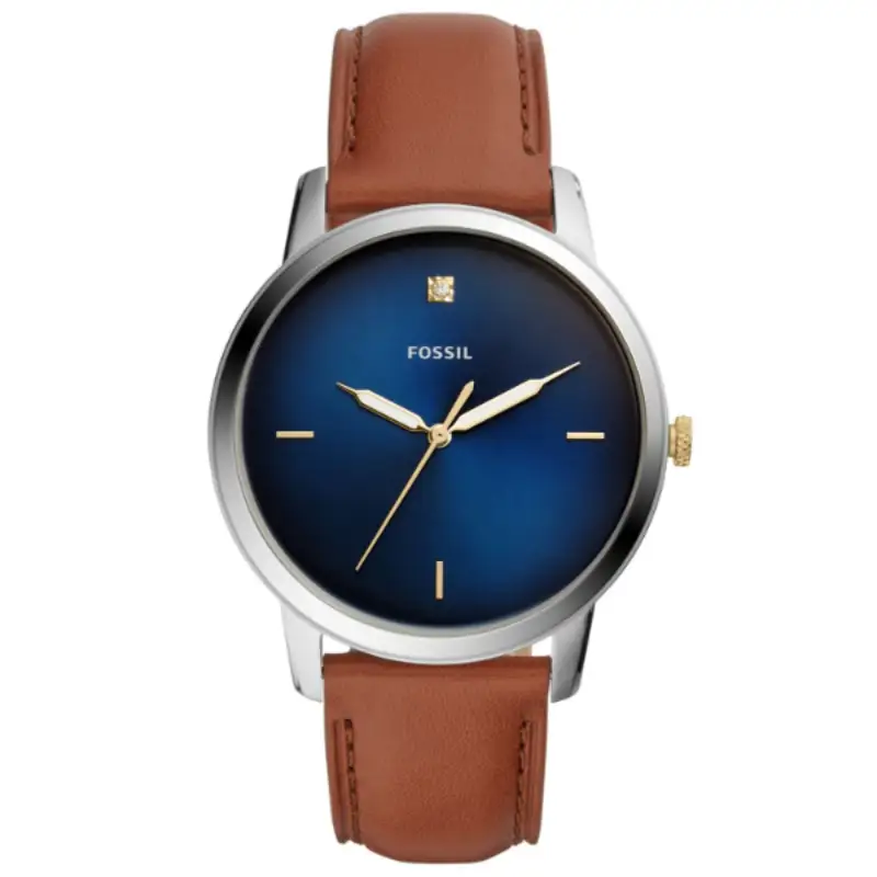 Fossil The Minimalist 3H Luggage Leather Strap Blue Dial Quartz Watch for Gents – Fossil FS5499