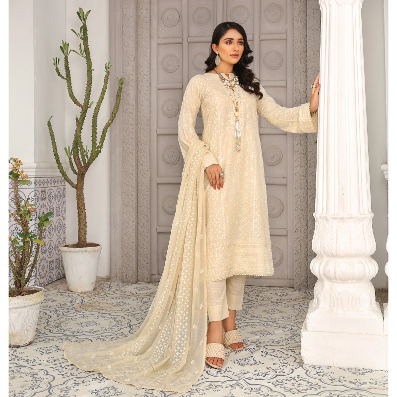 KLEREN-Tehzeeb T-03 : Embroidered Slub Karandi