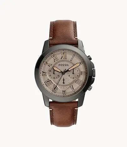 Fossil Grant Brown Leather Strap Brown Dial Chronograph Watch For Gents - FS5214