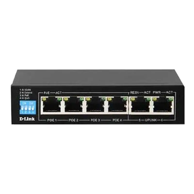 D-Link DGS-F1006P-E/E 250M 6 Ports 10/100/1000 Switch with PoE ports and 2 Uplink Ports