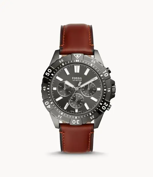 Fossil Men’s Chronograph Quartz Brown Leather Strap Grey Dial 44mm Watch FS5770