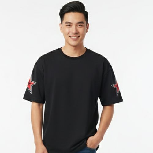 Aesthetic Gen Black Manfinity Sporsity Letter Printed Drop Shoulder T-Shirt, Street Wear