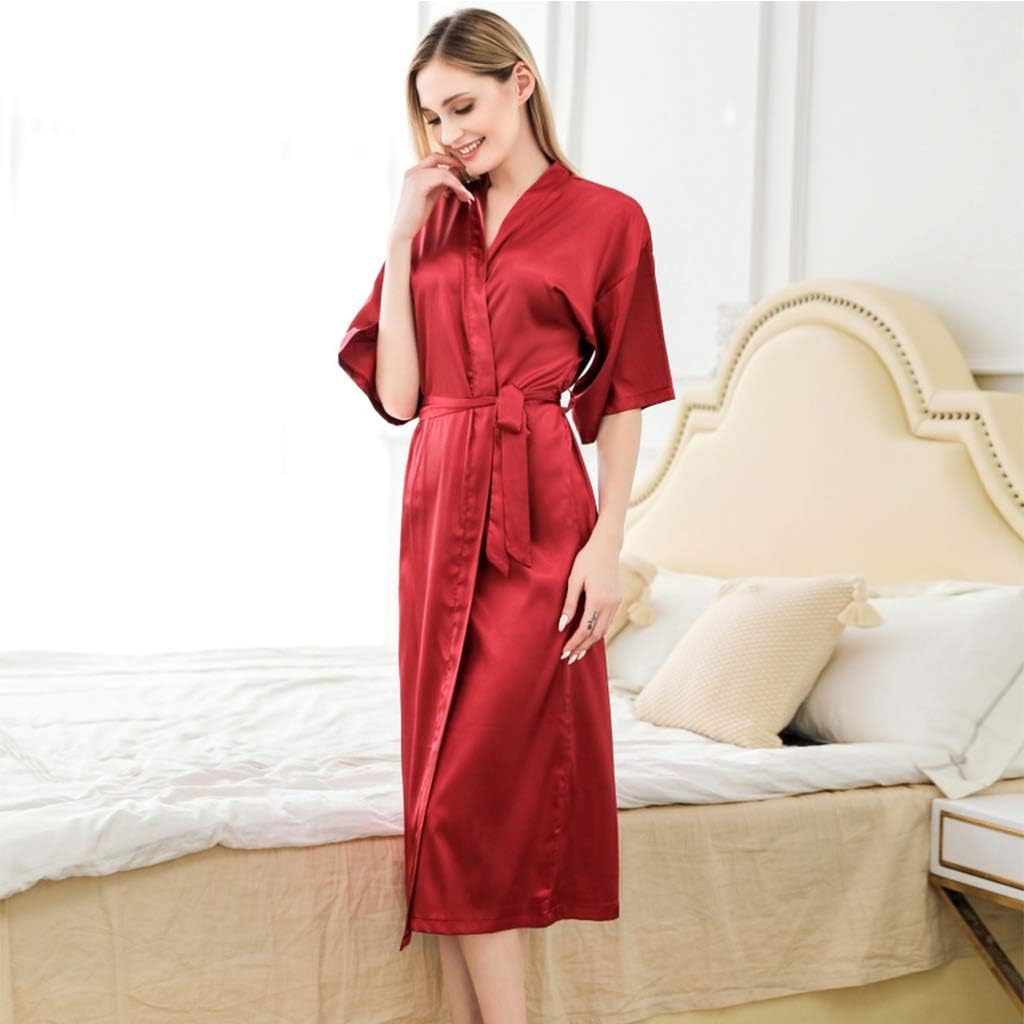 Beautiful Bridal Red satin Silk Long Gown Nighty Bridal Night Suit Nightwear Sleepwear Night Dress by zee