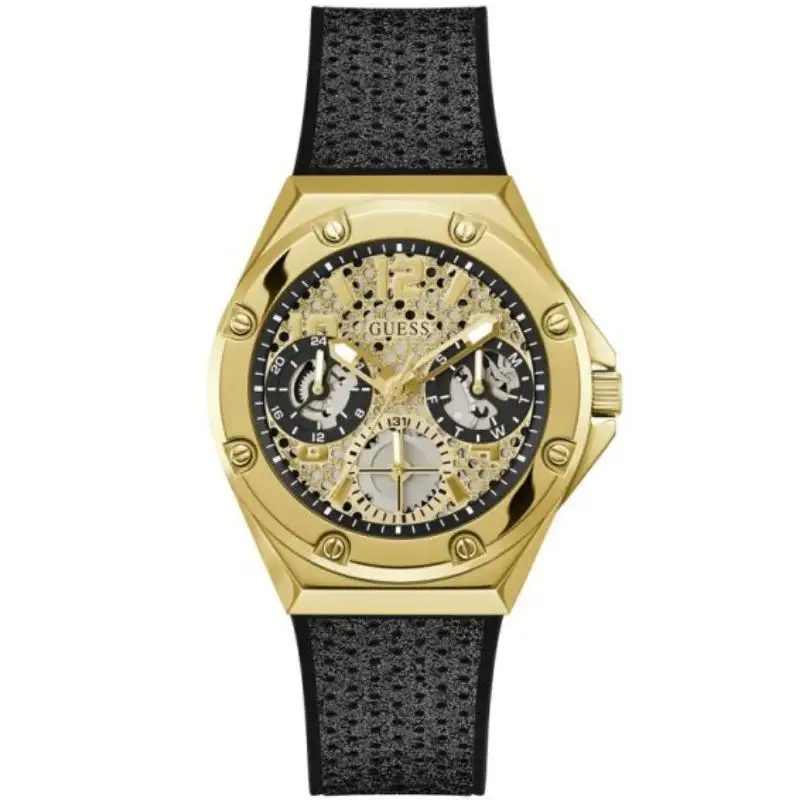 Guess Women’s Quartz Black Silicone Strap Gold Dial 40mm Watch GW0620L2