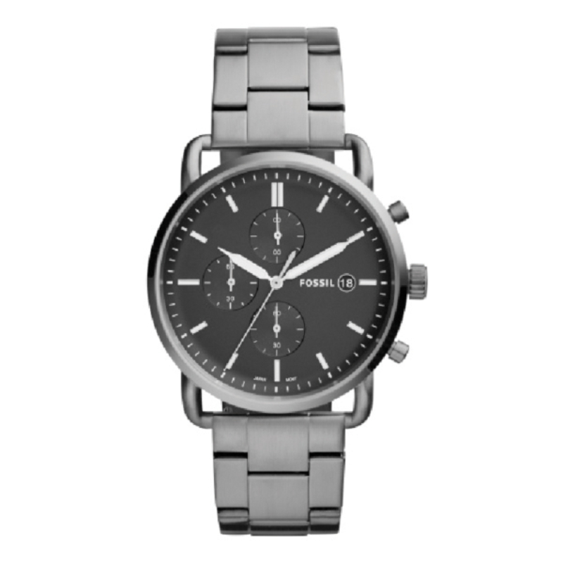 Fossil The Commuter Silver Stainless Steel Black Dial Chronograph Watch For Gents - FS5400