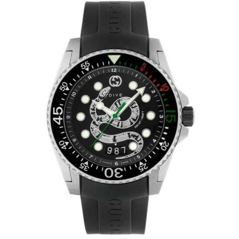 Gucci YA136217 Men's 45mm Swiss Quartz Watch Black Dial, Black Silicone Strap With Official Warranty