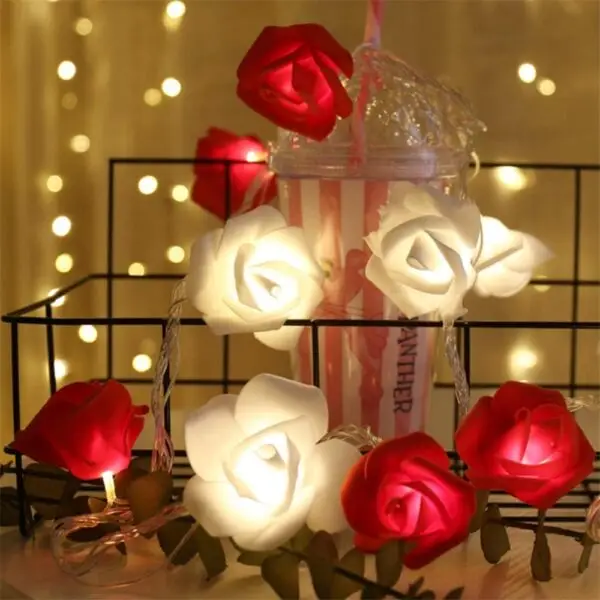 20 Red N White Rose Fairy Lights