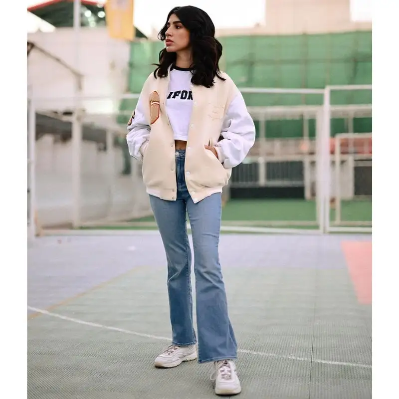 The Wild Beige Letterman Jacket | Varsity Jacket | Women | Weave Wardrobe
