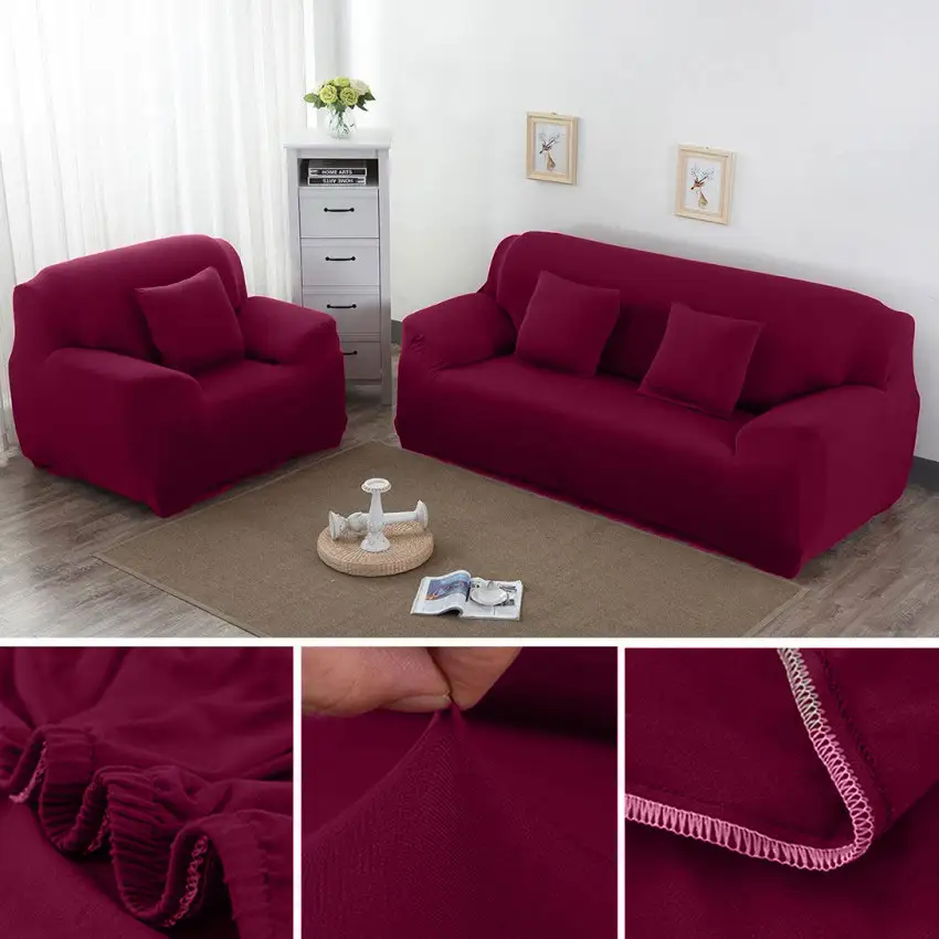 Magenta sofa Cover 6 Seater (3+2+1) | Stretchable 6 Seater Sofa Covers Set | Elastic Fitted Solid Color Jersey Cover Jumbo Size | Comfortable Couch Cover | Narmo Gudaz